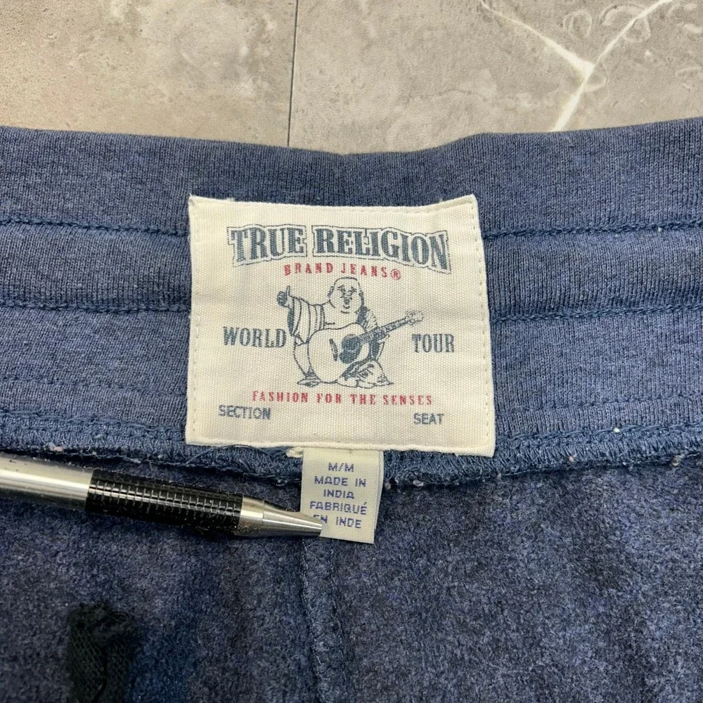 True Religion Baggy T Sweatpants Mens Medium Blue Hip Hop Skate Rap Black